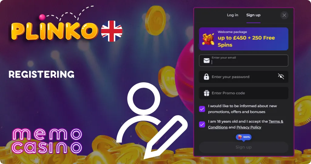 Registration for Plinko with MemoCasino